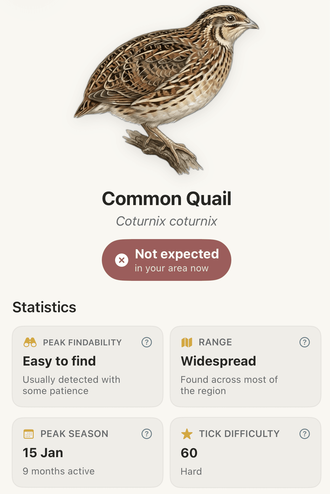 Common Quail summary stats